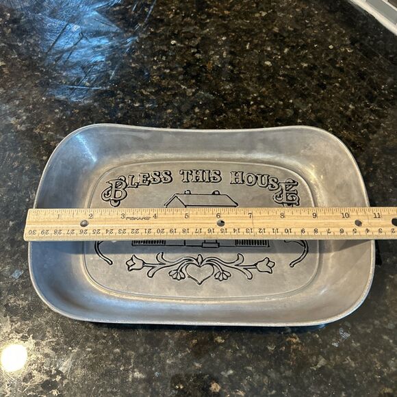 WILTON ARMETALE Bless This House Tray 11” X 7” Metal Serve ware Oven Safe EUC - Picture 2 of 5